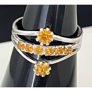 Vintage 1960s Cocktail Ring Mid Century Modern Orange Rhinestone - 4I